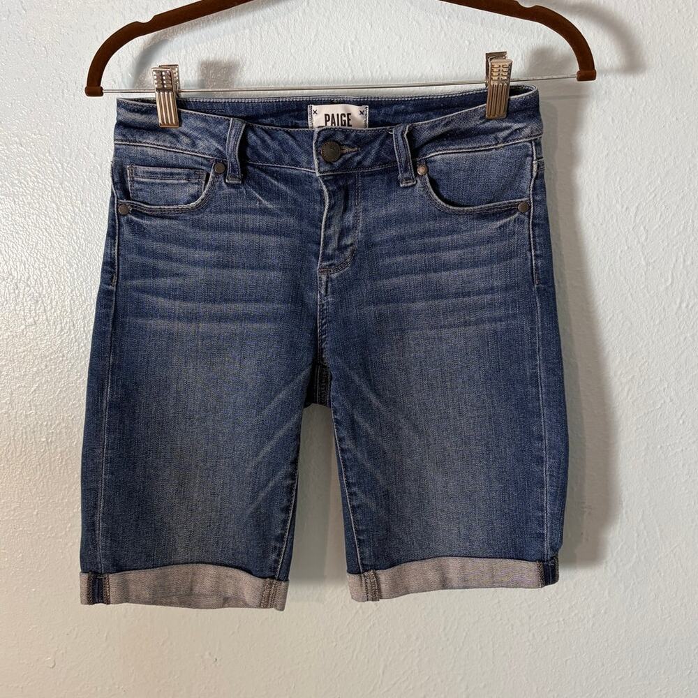 Paige Jax Knee Short Size 25 Cuffed Denim Bermuda Shorts Mid Rise Stretch Preppy